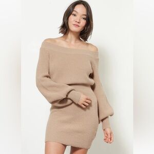 Line and Dot Rebecca Off the Shoulder Mini Dress - Natural - size Small